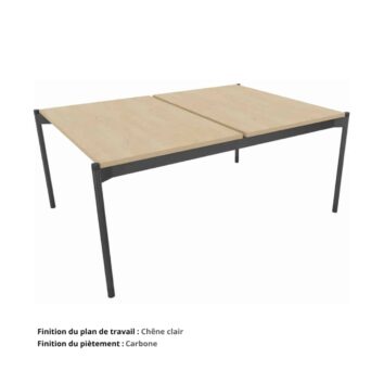 Bureau double open space gamme Mobidesk chene clair et carbone