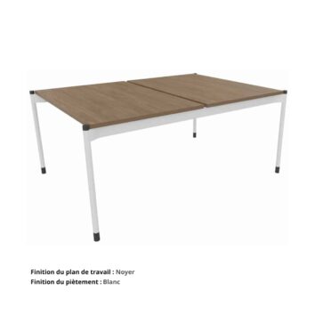 Bureau double open space gamme Mobidesk noyer et blanc