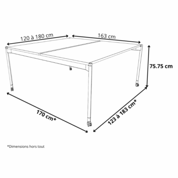 Bureau double open space sur roulettes - Gamme Mobidesk - dimensions