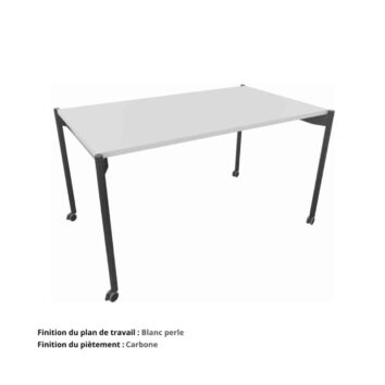 Bureau droit sur roulettes Gamme Mobidesk blanc perle et carbone