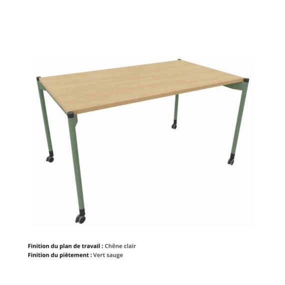 Bureau droit sur roulettes Gamme Mobidesk chene claire vert sauge
