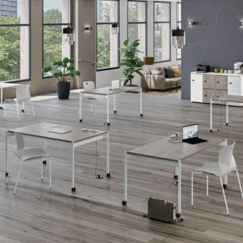 Bureau droit sur roulettes Gamme Mobidesk chene gris blanc - ambiance simple