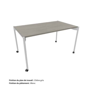 Bureau droit sur roulettes Gamme Mobidesk chene gris et blanc