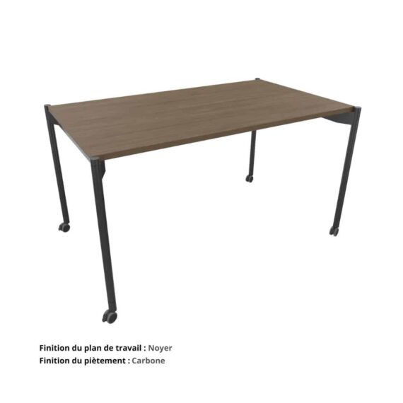 Bureau droit sur roulettes Gamme Mobidesk noyer et carbone