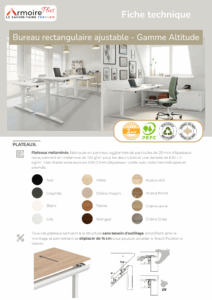 Fiche technique Bureau rectangulaire ajustable - Gamme Altitude