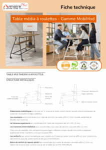 Fiche technique Table média à roulettes - Gamme MobiMod