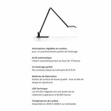 Lampe de bureau bras articulé 2 éléments – 49 LED - explication