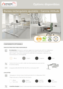 Options disponibles Bureau rectangulaire ajustable - Gamme Altitude