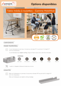 Options disponibles Table média à roulettes - Gamme MobiMod