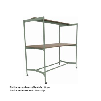 Table de coworking haute sur roulettes gamme Mobidesk blanc perle vert sauge