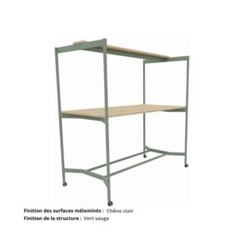 Table de coworking haute sur roulettes gamme Mobidesk chene clair et vert sauge