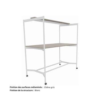 Table de coworking haute sur roulettes gamme Mobidesk chene gris et blanc