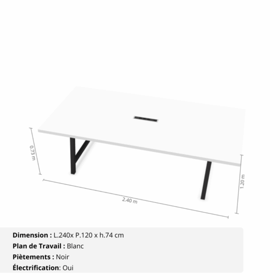 Table de réunion jusqu'à 12 personnes P.120 cm L.240 cm - Gamme Harmonie avec électrification - Blanc et Noir (5)