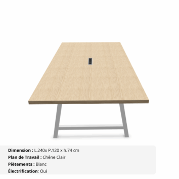 Table de réunion jusqu'à 12 personnes P.120 cm L.240 cm - Gamme Harmonie - avec électrification - Chêne clair et Blanc (1)