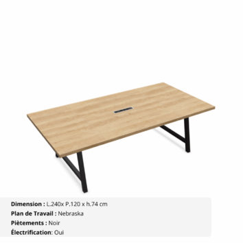 Table de réunion jusqu'à 12 personnes P.120 cm L.240 cm - Gamme Harmonie - avec électrification - Nebraska et Noir (2)