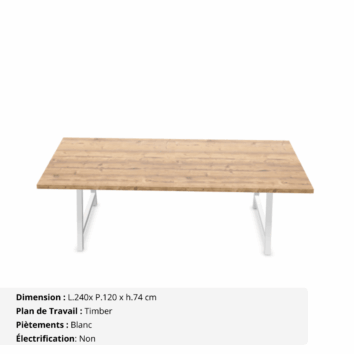 Table de réunion jusqu'à 12 personnes P.120 cm L.240 cm - Gamme Harmonie - sans électrification - Timber et Blanc (4)