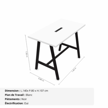 Table haute de réunion de 6 personnes - Gamme Harmonie avec électrification - Blanc et Noir