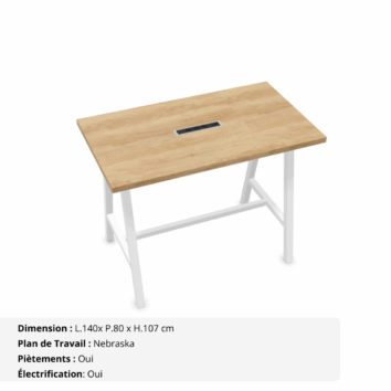 Table haute de réunion de 6 personnes - Gamme Harmonie avec électrification- Nebraska et Blanc