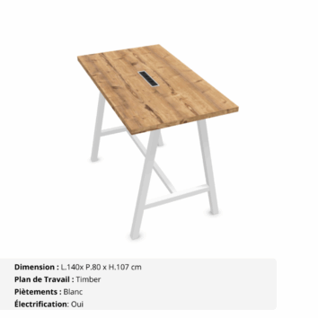 Table haute de réunion de 6 personnes - Gamme Harmonie avec électrification - Timber et Blanc