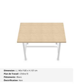 Table haute de réunion de 6 personnes - Gamme Harmonie sans électrification - Chêne fil et Blanc