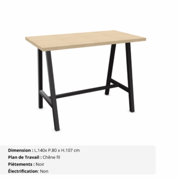 Table haute de réunion de 6 personnes - Gamme Harmonie sans électrification - Chêne fil et Noir