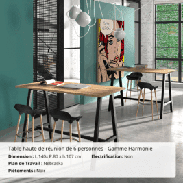 Table haute de réunion de 6 personnes - Gamme Harmonie sans électrification - Nebraska et Noir Ambiance