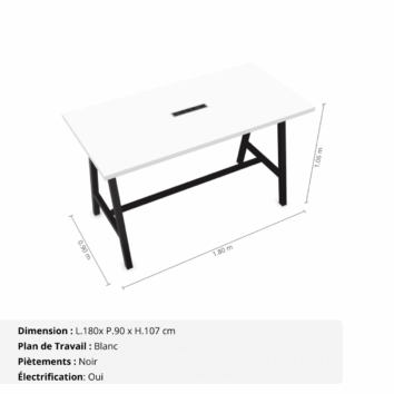 Table haute de réunion de 8 personnes - Gamme Harmonie avec électrification - Blanc et Noir