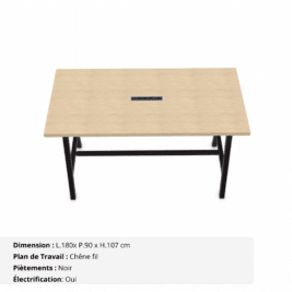 Table haute de réunion de 8 personnes - Gamme Harmonie avec électrification - Chêne fil et Noir