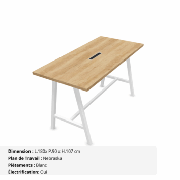 Table haute de réunion de 8 personnes - Gamme Harmonie avec électrification - Nebraska et Blanc