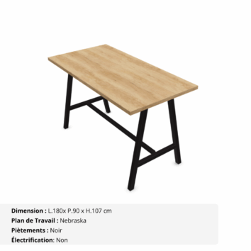 Table haute de réunion de 8 personnes - Gamme Harmonie sans électrification - Nebraska et Noir