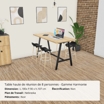 Table haute de réunion de 8 personnes - Gamme Harmonie sans électrification - Nebraska et Noir - Ambiance