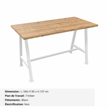 Table haute de réunion de 8 personnes - Gamme Harmonie sans électrification - Timber et Blanc