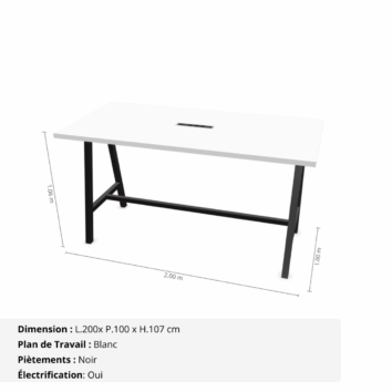 Table haute de réunion jusqu'à 10 personnes - Gamme Harmonie avec électrification - Blanc et Noir