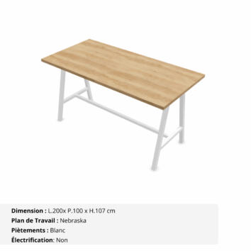 Table haute de réunion jusqu'à 10 personnes - Gamme Harmonie sans électrification - Nebraska et Blanc