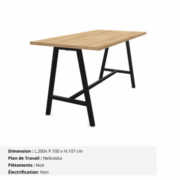 Table haute de réunion jusqu'à 10 personnes - Gamme Harmonie sans électrification - Nebraska et Noir