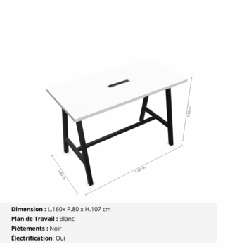 Table haute de réunion jusqu'a 8 personnes - Gamme Harmonie avec électrification - Blanc et Noir