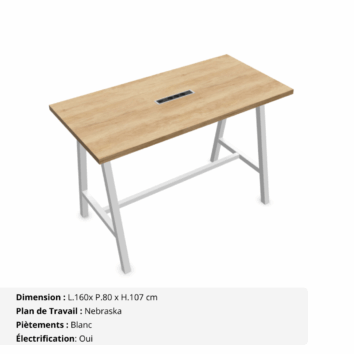 Table haute de réunion jusqu'a 8 personnes - Gamme Harmonie avec électrification - Nebraska et Blanc