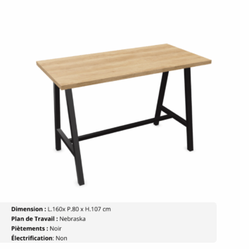 Table haute de réunion jusqu'a 8 personnes - Gamme Harmonie sans électrification - Nebraska et Noir