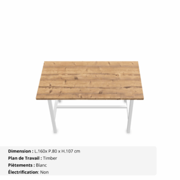Table haute de réunion jusqu'a 8 personnes - Gamme Harmonie sans électrification - Timber et Blanc