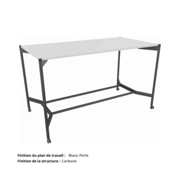 Table haute de réunion sur roulettes gamme Mobidesk blanc perle et carbone