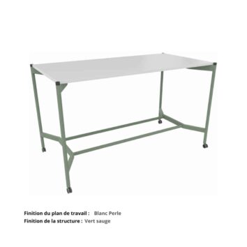 Table haute de réunion sur roulettes gamme Mobidesk blanc perle et vert sauge