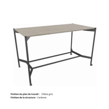 Table haute de réunion sur roulettes gamme Mobidesk chene gris et carbone
