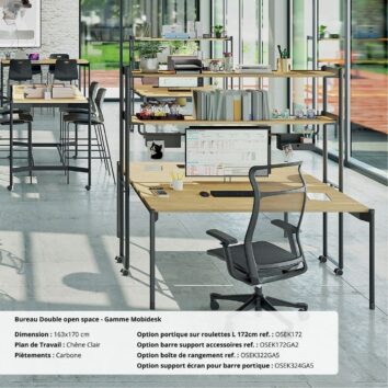 ambiance Bureau double open space gamme Mobidesk chene clair et carbone