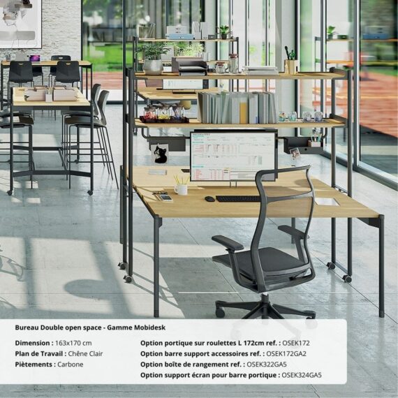 ambiance Bureau double open space gamme Mobidesk chene clair et carbone