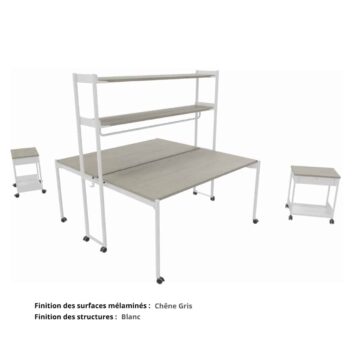 Bureau bench complet sur roulettes gamme Mobidesk chene gris et blanc