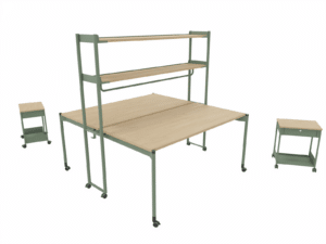 Bureau double complet gamme Mobidesk chene clair et vert sauge