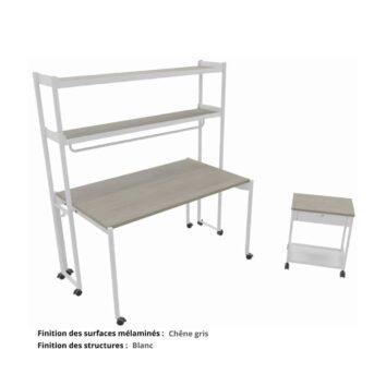 Bureau droit complet sur roulettes gamme Mobidesk chene clair et blanc