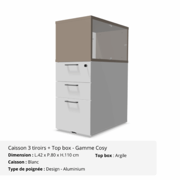 Caisson 3 tiroirs + Top box - Gamme Cosy - blanc