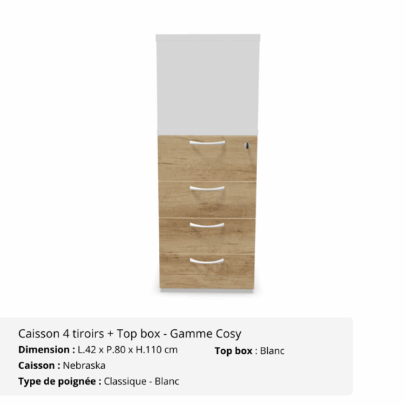 Caisson 4 tiroirs + Top box - Gamme Cosy - Nebraska