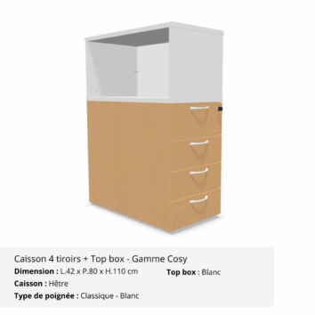 Caisson 4 tiroirs + Top box - Gamme Cosy - hêtre